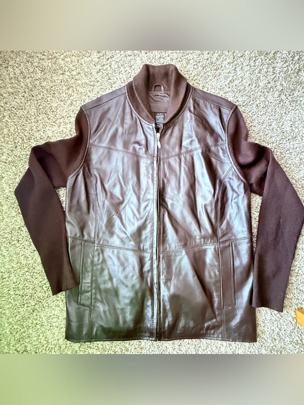 Vtg Y2K Jaclyn Smith 100% Leather Jacket Coat Sz XL Classic Black Knit Sleeve